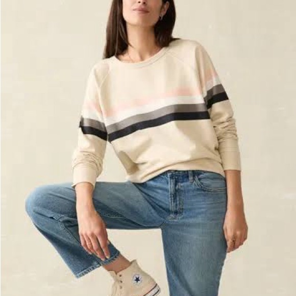 Faherty Tops - Faherty Cream and Black Striped Sweatshirt